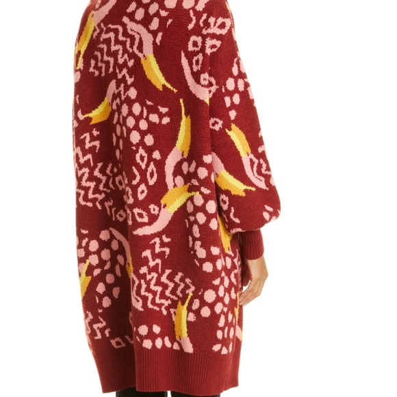 NWT $210 FARM RIO Toucanissimo Cardigan in Burgundy! - Picture 5 of 8